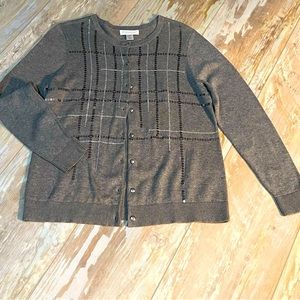 cardigan lightweight sweater Christopher Banks. Shinny sequins P/M Gray preppy